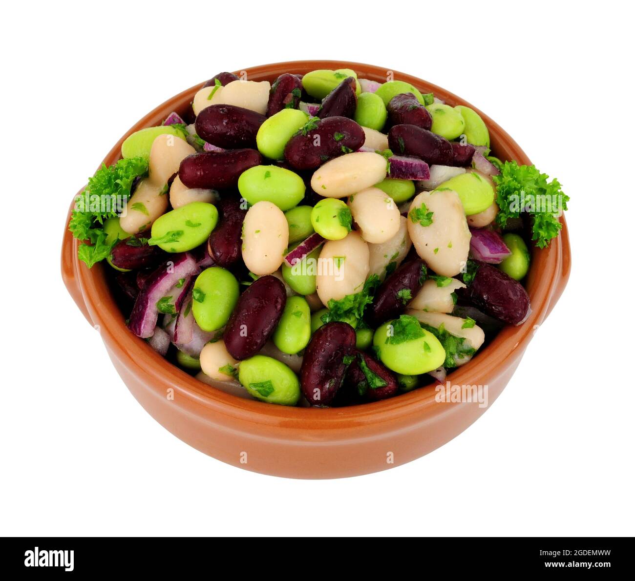Bowl of fresh three bean salad isolated on a white background Stock Photo