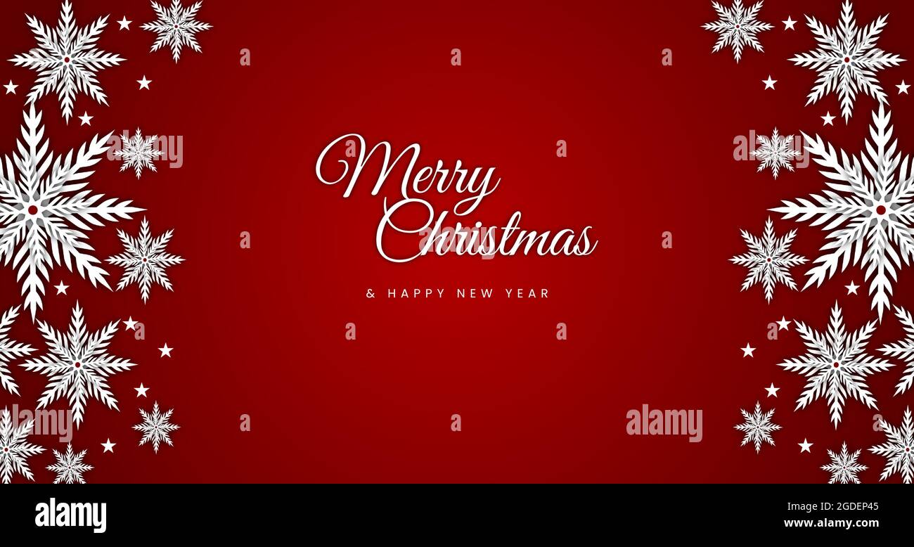 Red background with paper snow and stars for Christmas and New Year's ...