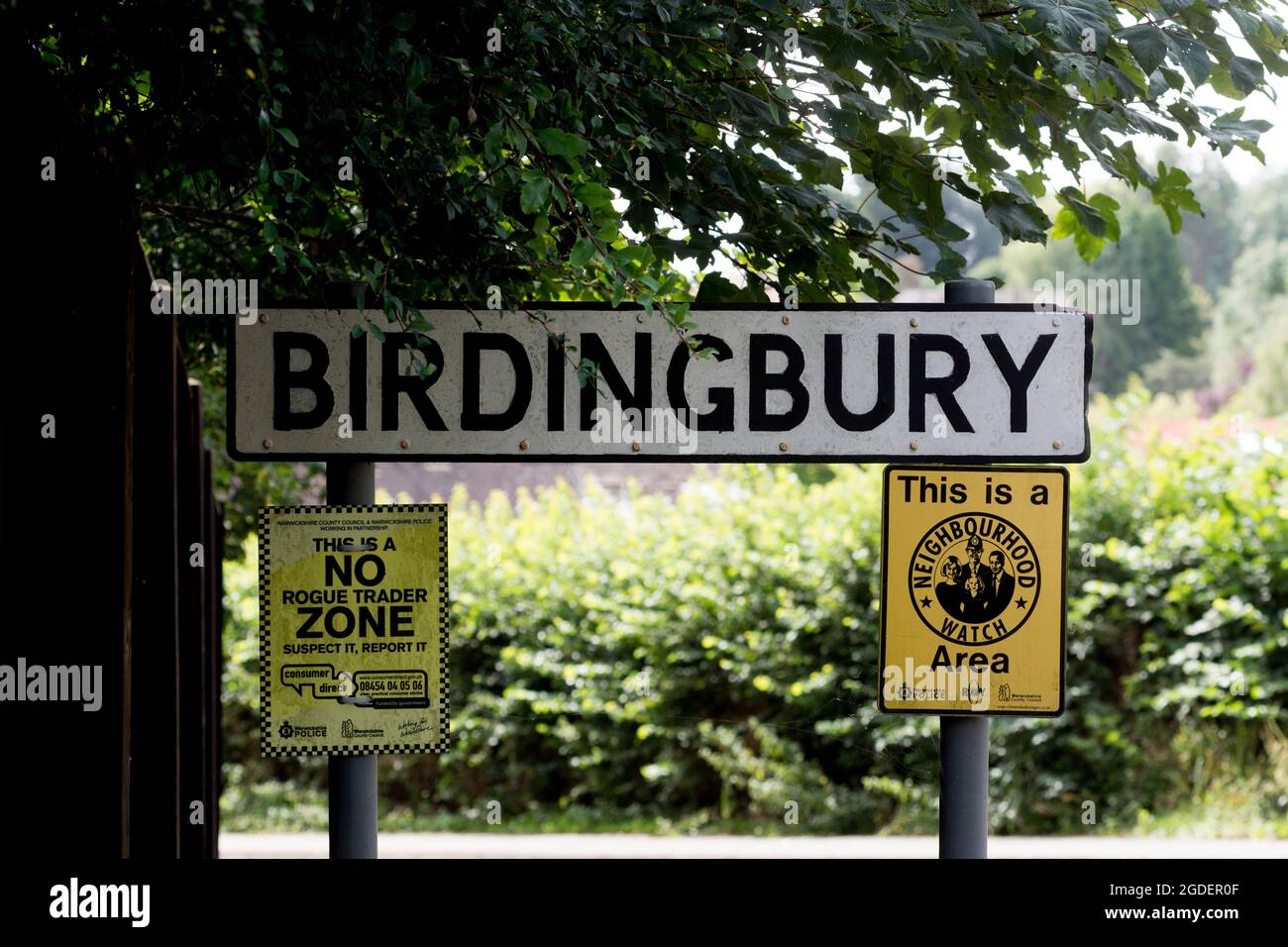Birdingbury village sign, Warwickshire, England, UK Stock Photo