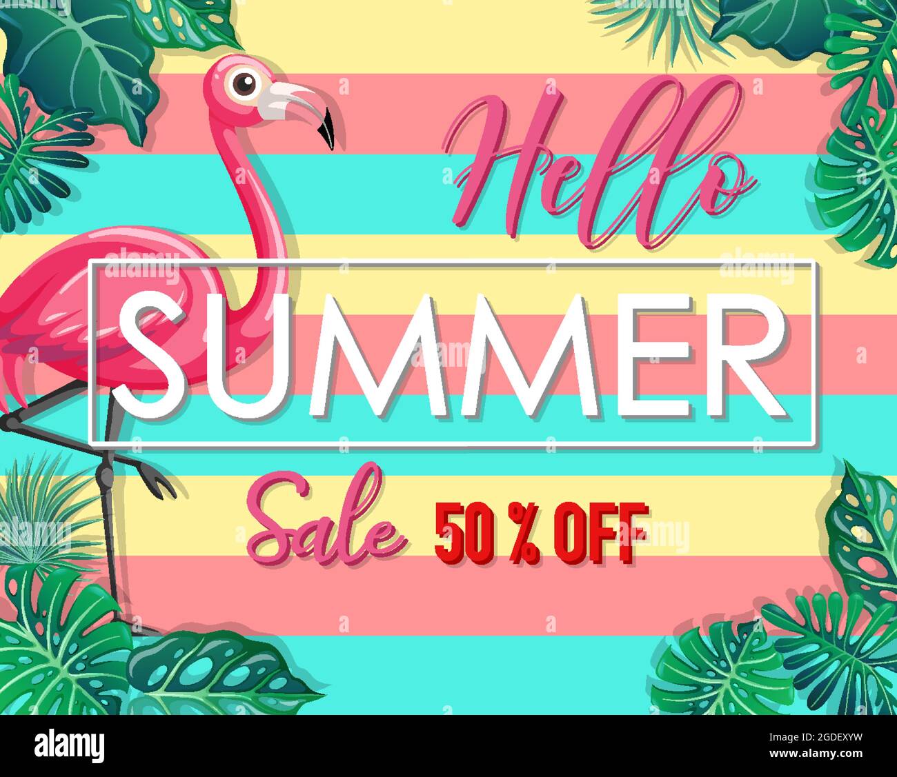 Hello Summer Sale banner with tropical leaves illustration Stock Vector ...