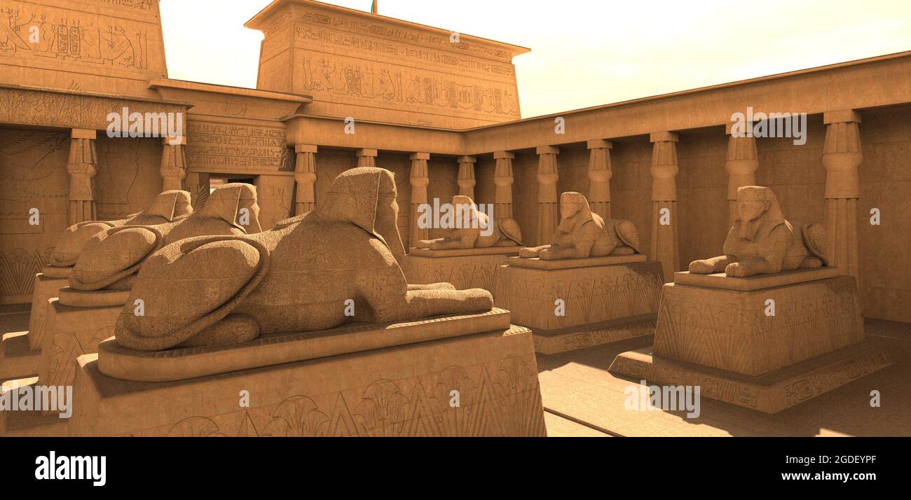 3D illustration egyptian temple in the desert Stock Photo