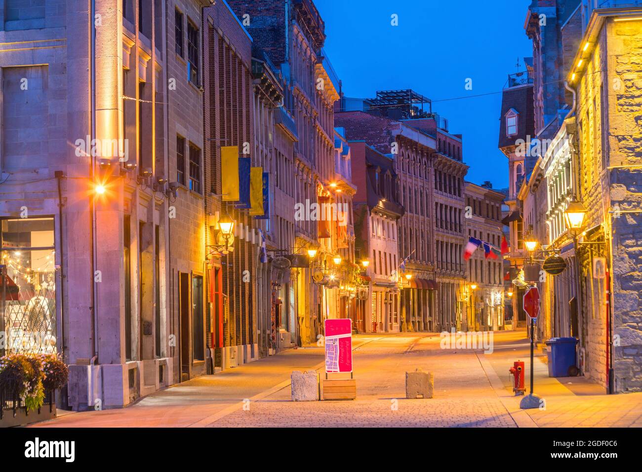 Old town Montreal at famous Cobbled streets at twilight in Canada Stock