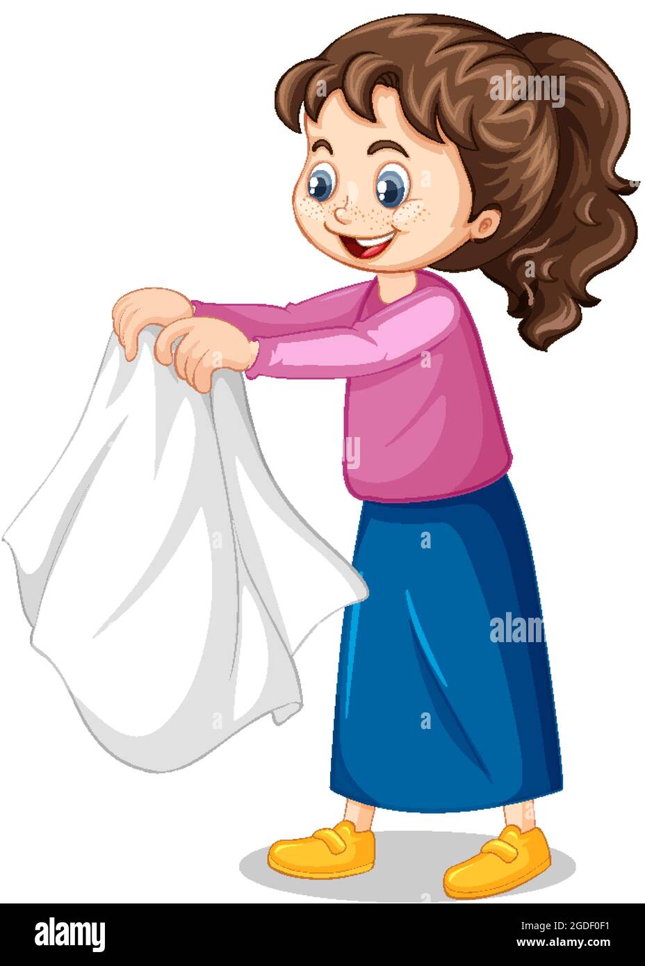 Girl taking off her coat cartoon character illustration Stock Vector