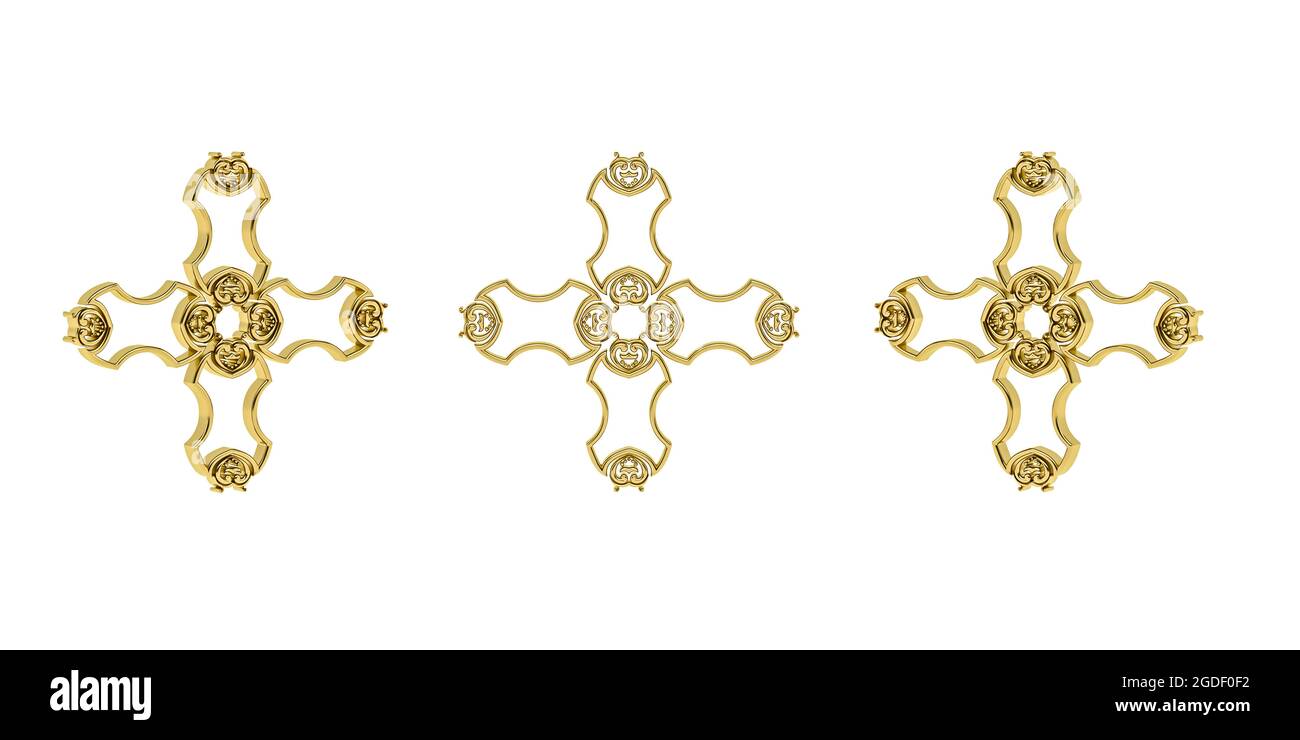 Golden 3D decorative ornament isolated on white background - 3d render ...