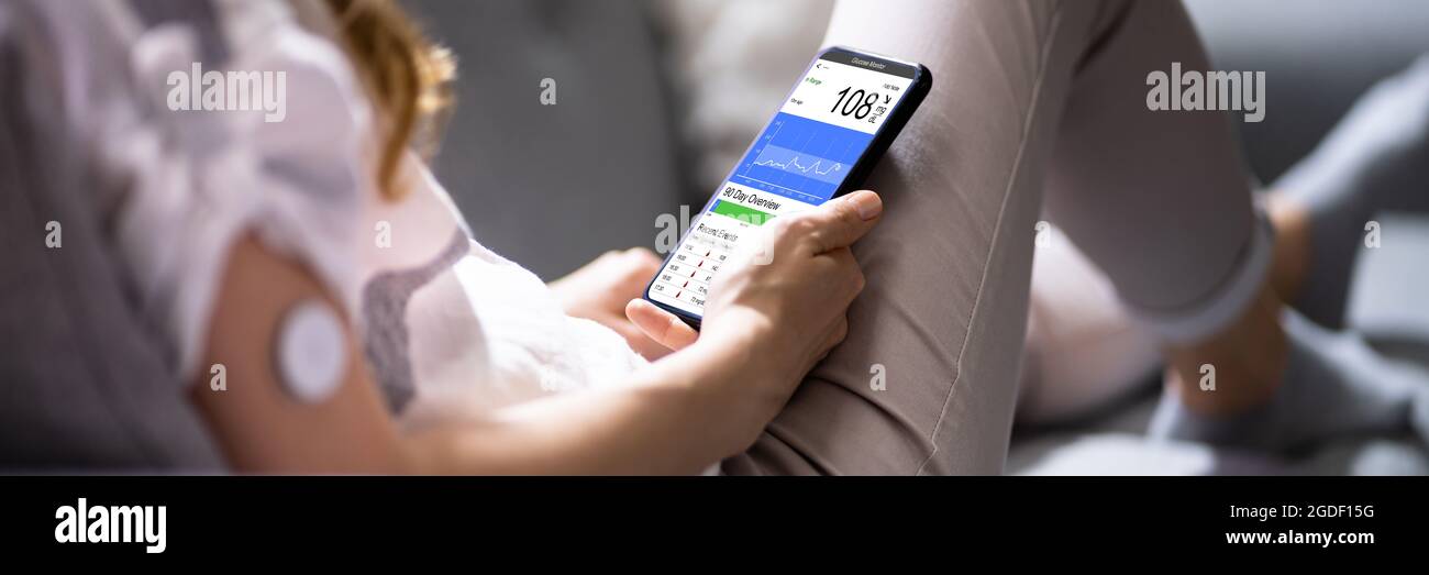 Continuous Glucose Monitor Blood Sugar Test Smart Phone App Stock Photo Alamy