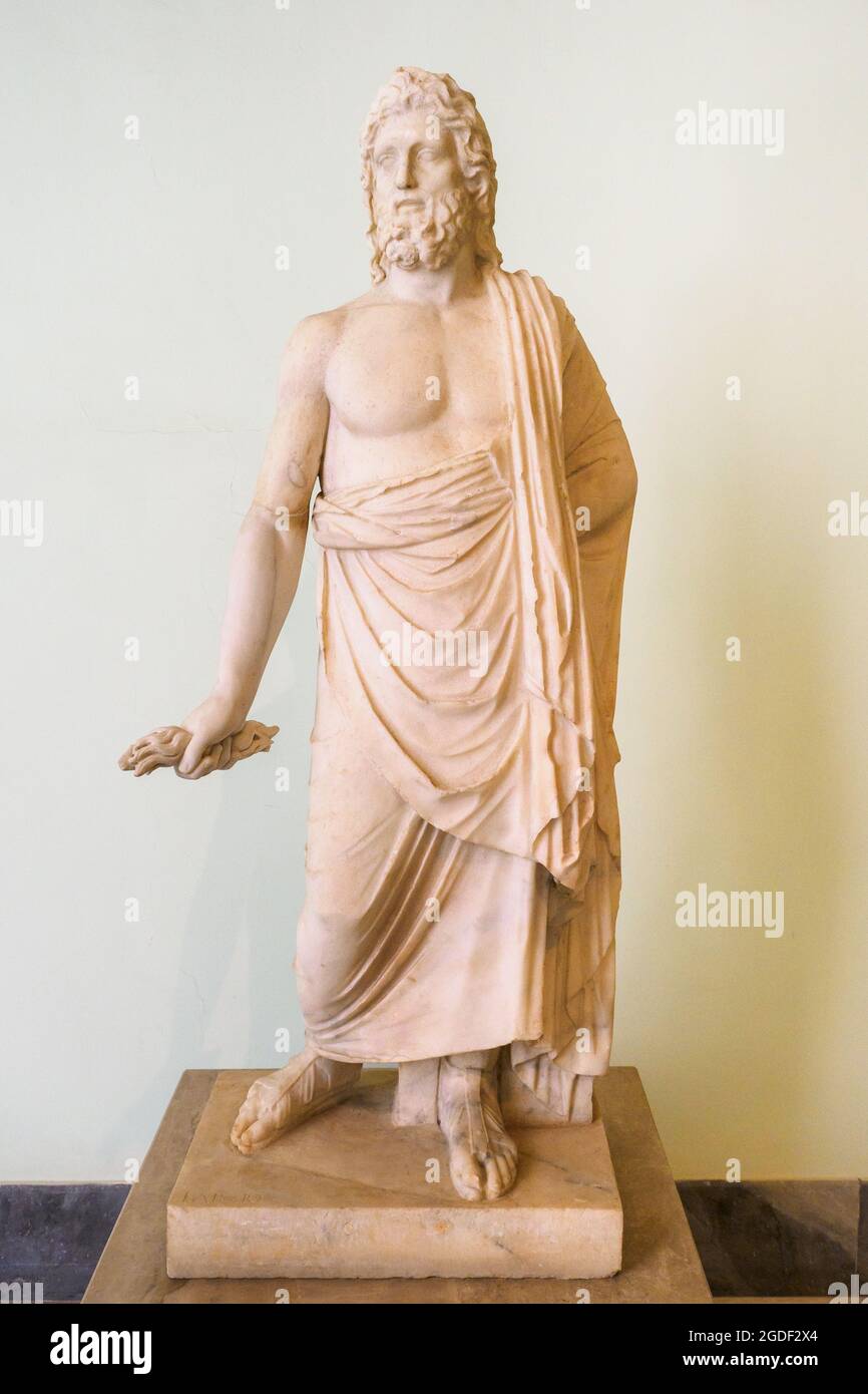 Asclepius hero and god of medicine in ancient Greek religion and mythology (Anzio type) Late 2nd century AD copy of a late Hellennistic creation inspires by a Greek original of the 4th century BC Stock Photo