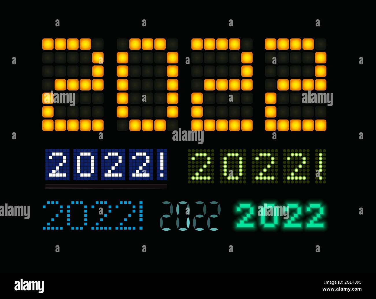 Happy New Year 2022 text led light design set. 20 22 glowing numbers on  digital screen electric display scoreboard for xmas holidays branding, new  Stock Vector Image & Art - Alamy