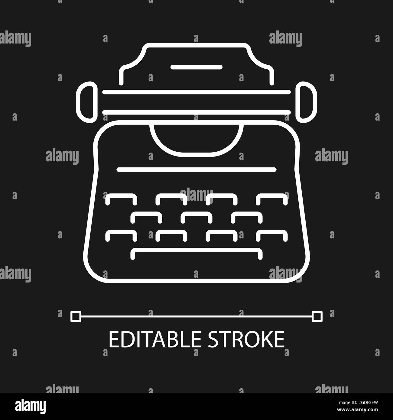Vintage typewriter white linear icon for dark theme Stock Vector
