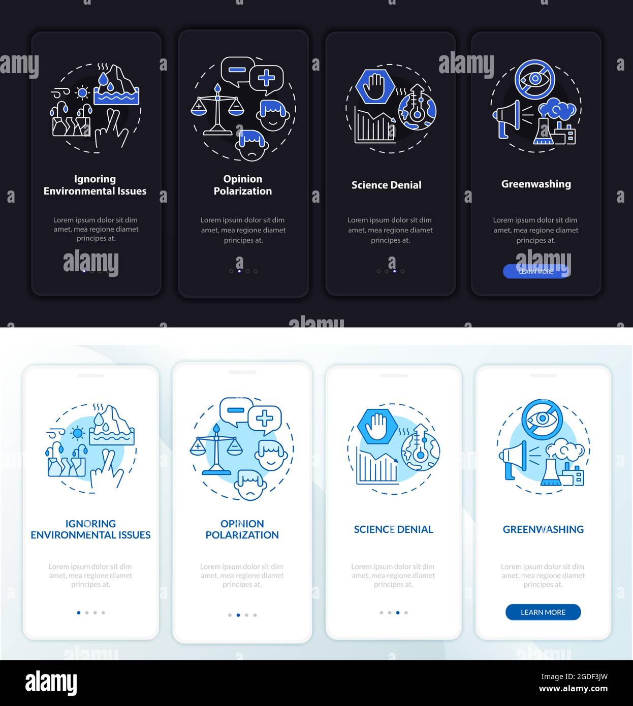 Opinion polarization onboarding mobile app page screen Stock Vector