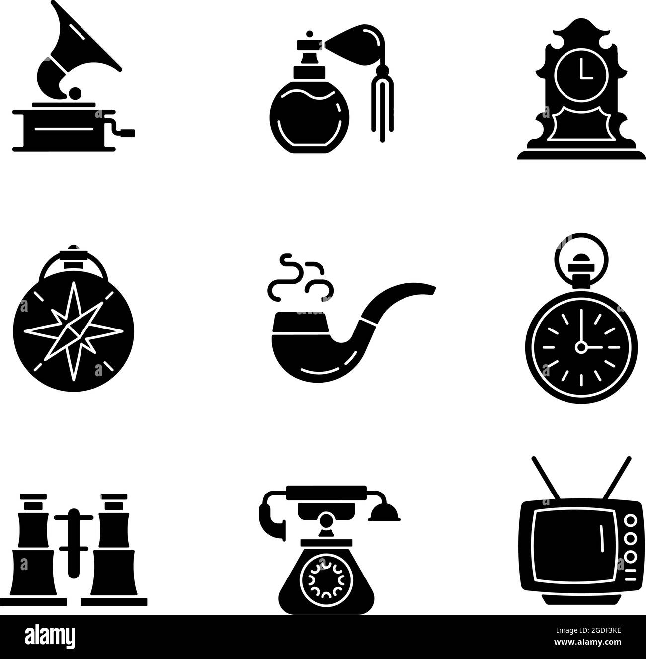 Retro items black glyph icons set on white space Stock Vector Image