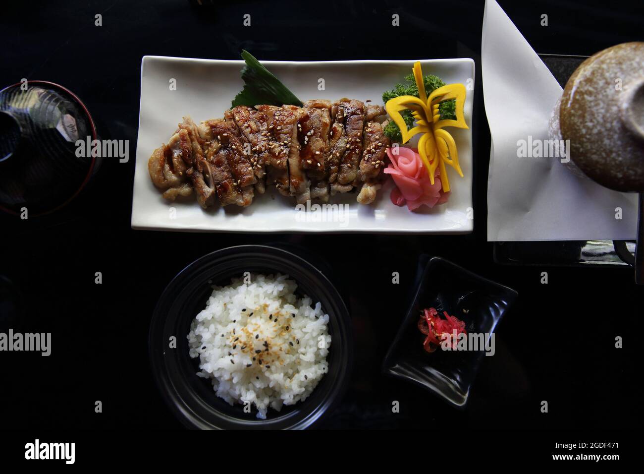 chicken teriyaki set with rice and soup japanese food Stock Photo Alamy