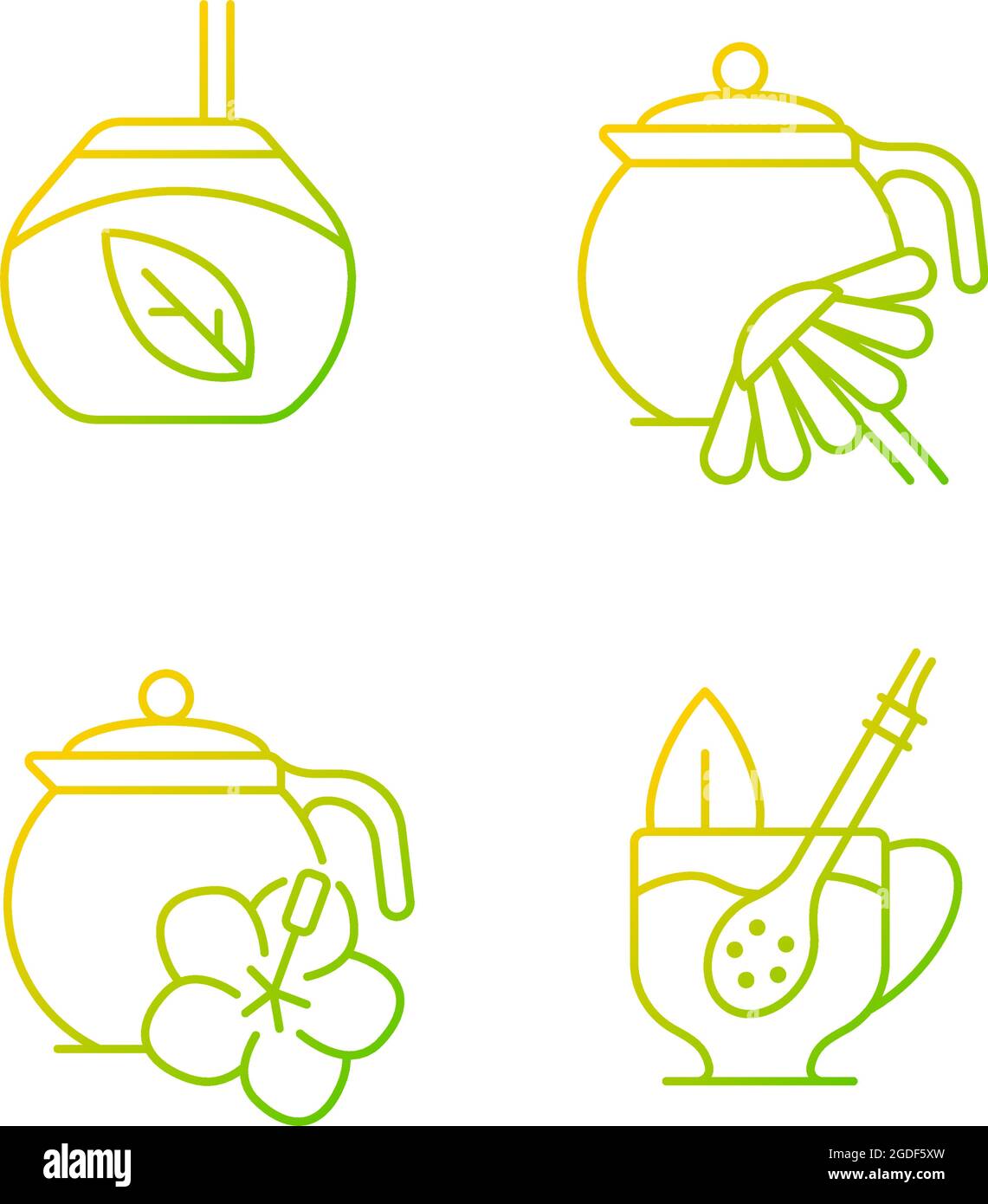 Herbal tea gradient linear vector icons set. Stock Vector