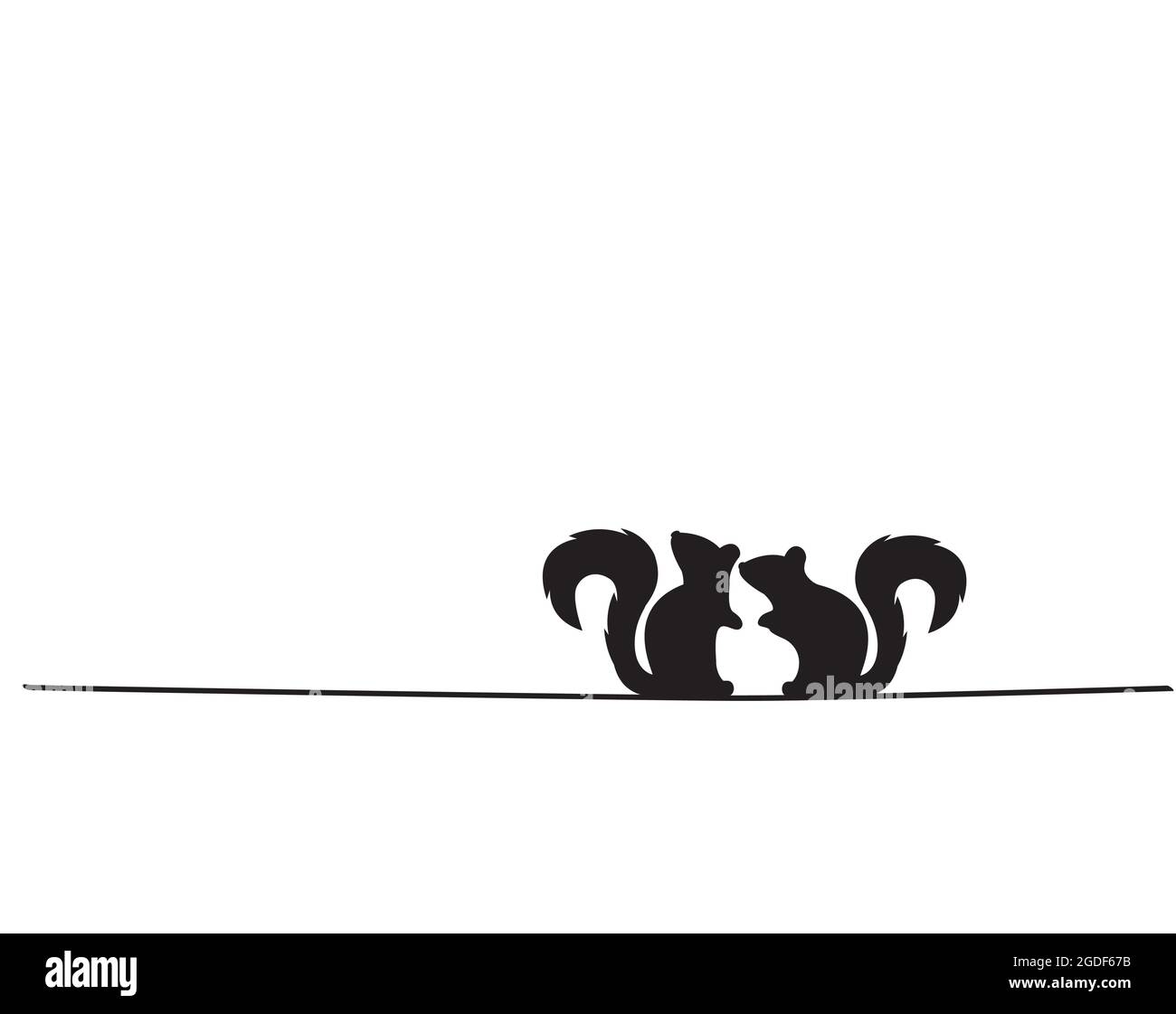 Two squirrels silhouettes on wire illustration, vector. Wall decals