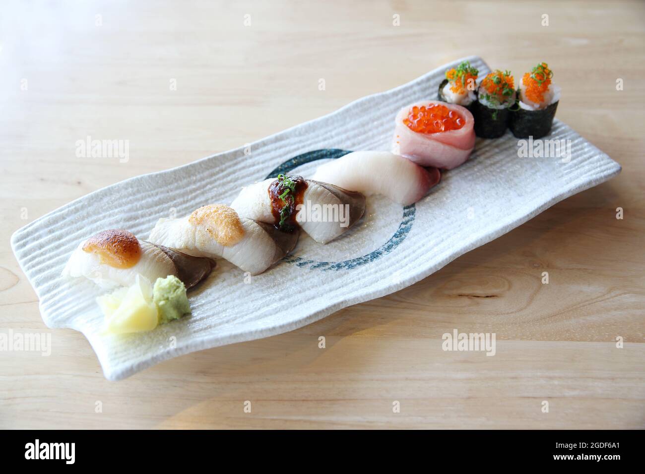 Japanese amberjack sushi , Hamachi sushi , Japanese food Stock Photo