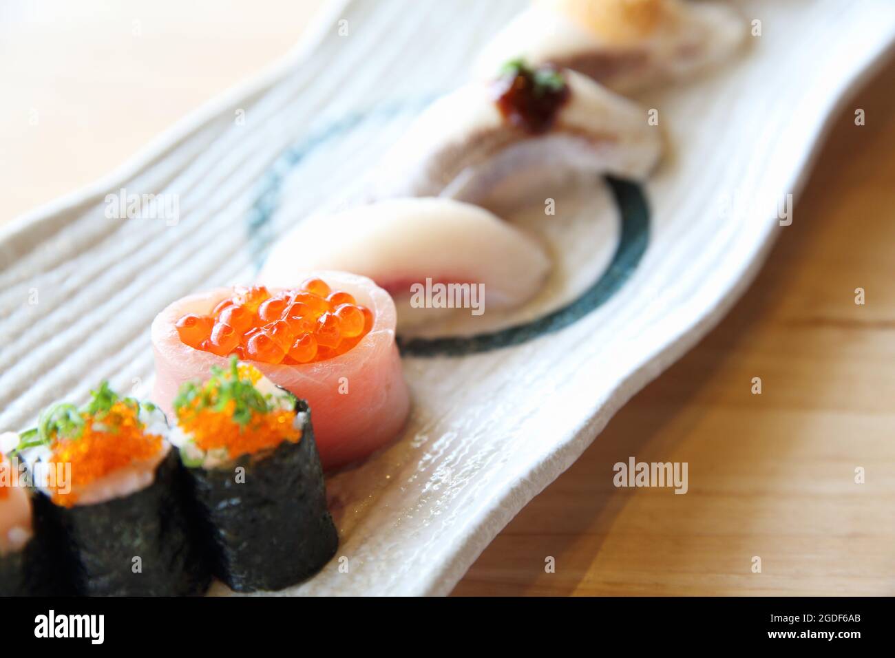 Japanese amberjack sushi , Hamachi sushi , Japanese food Stock Photo
