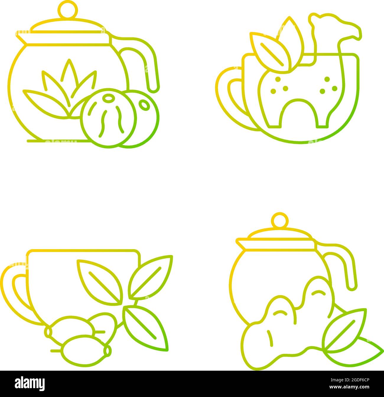 Medicinal tea gradient linear vector icons set. Stock Vector