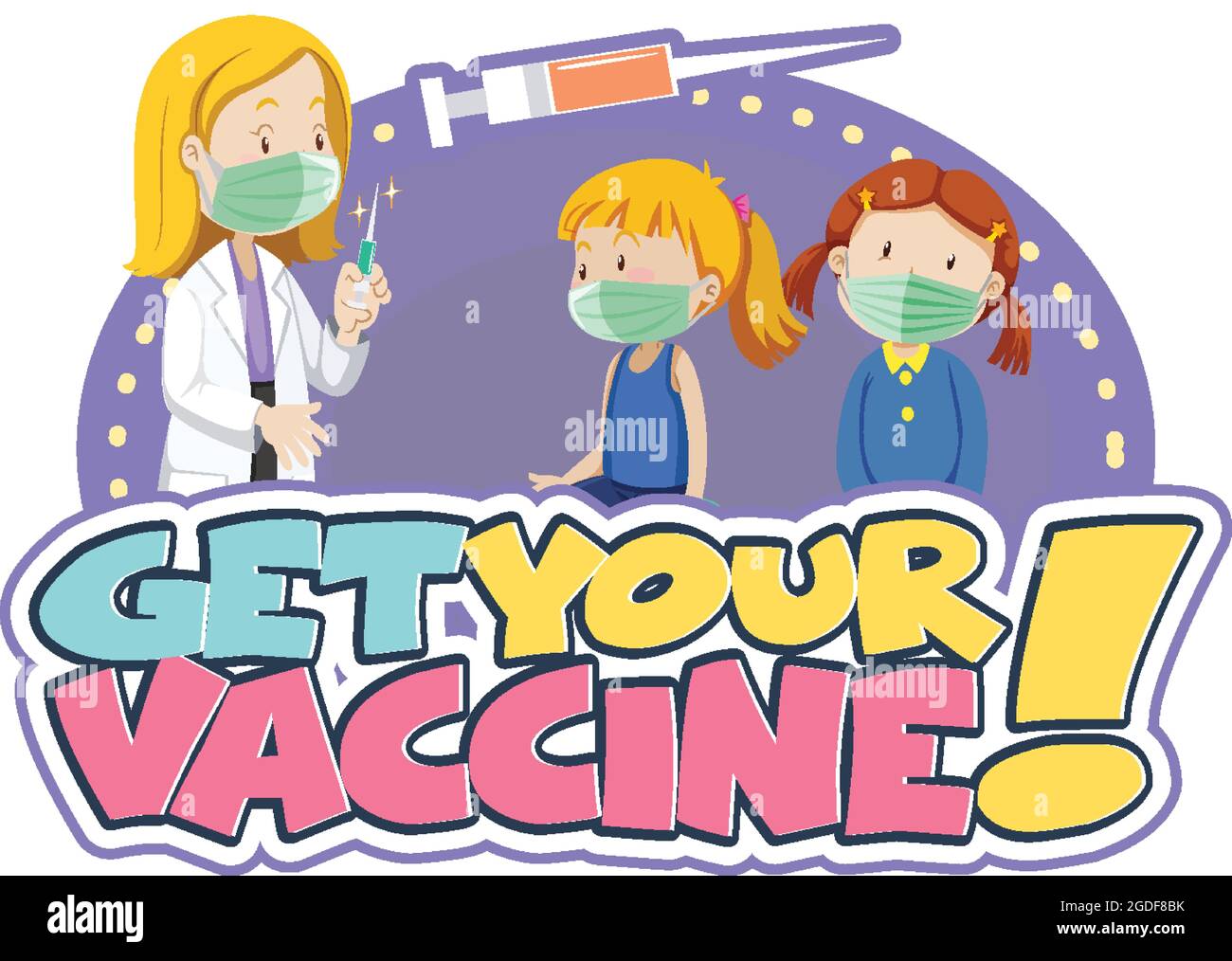 Get your vaccine font banner with kids and a doctor cartoon character  illustration Stock Vector Image & Art - Alamy