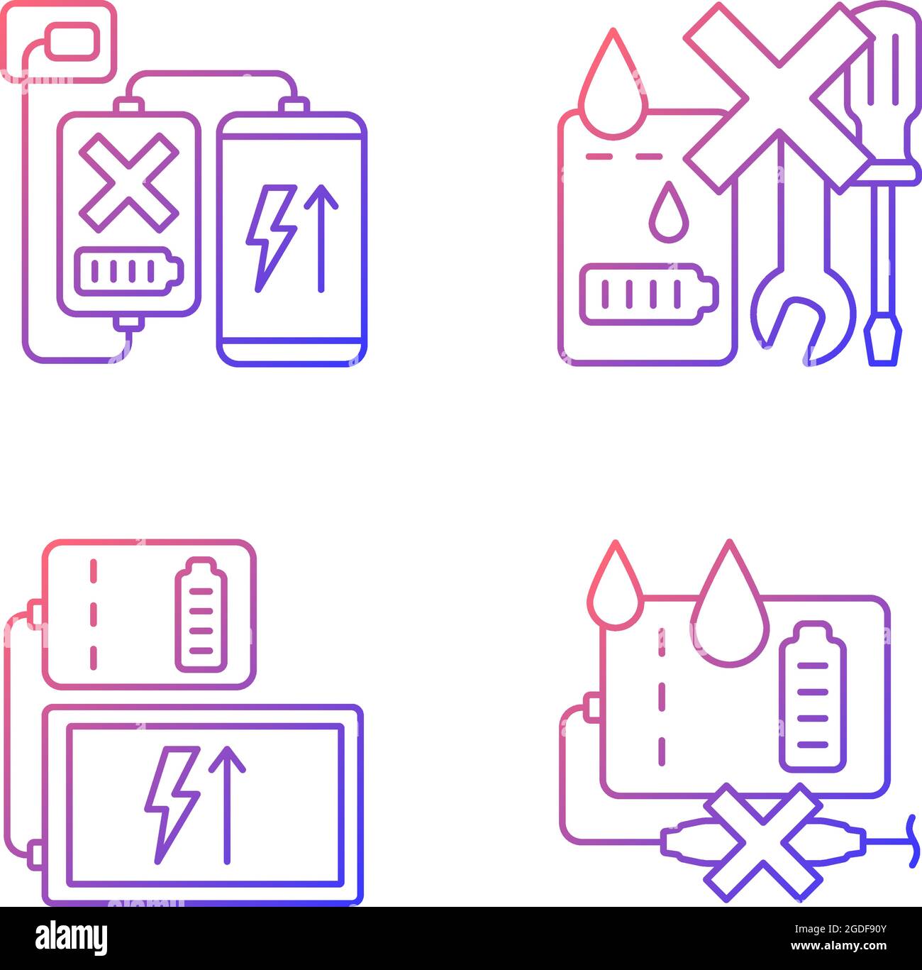 Powerbank use gradient linear vector manual label icons set Stock Vector