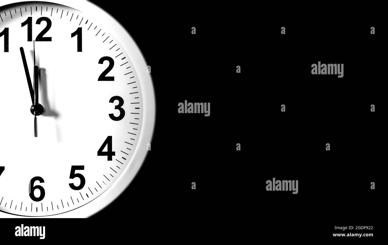Round clock isolated on black gray background. Minimal concept. Flat