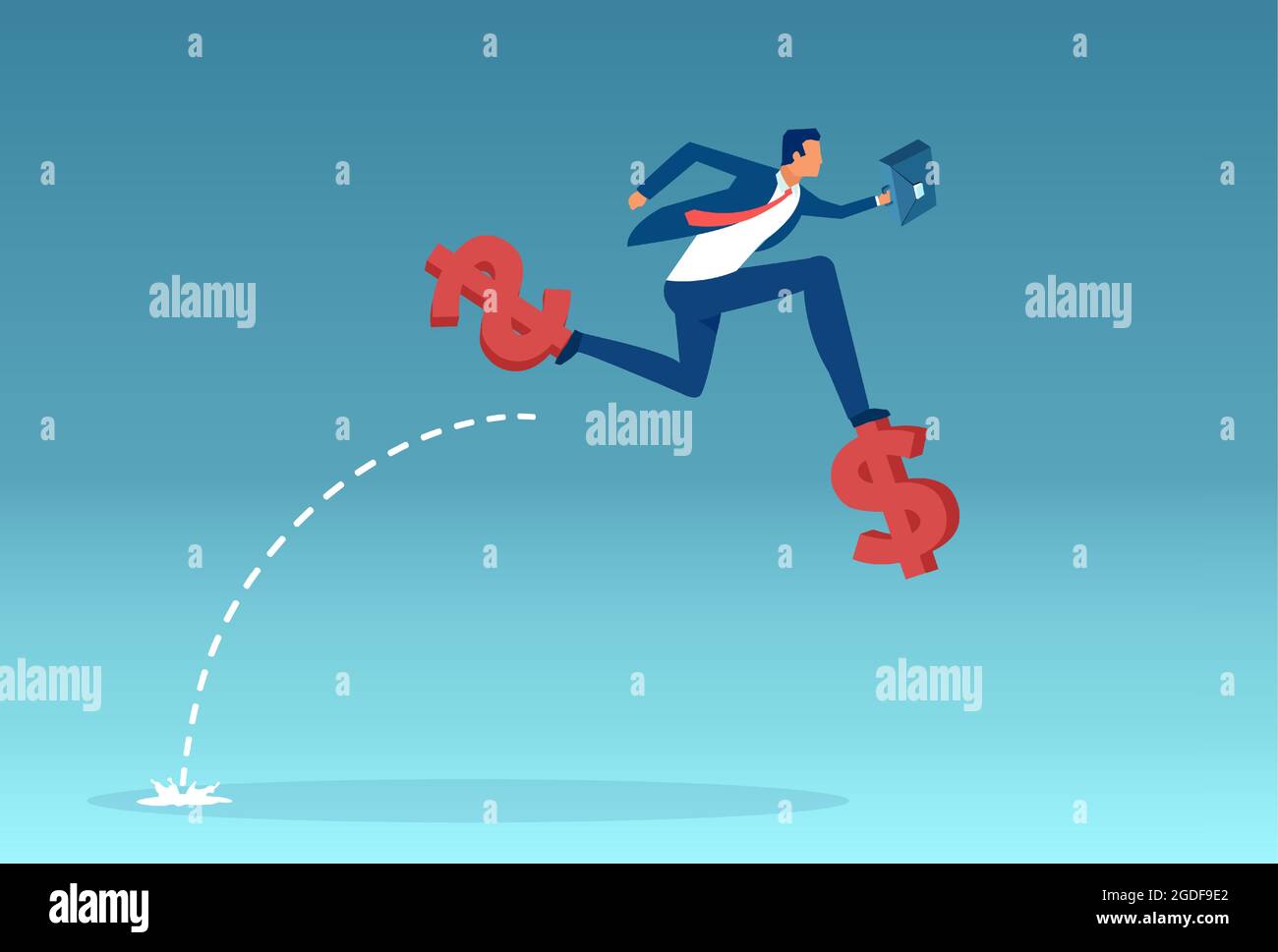 Vector of a businessman jumping up on dollar coil springs Stock Vector