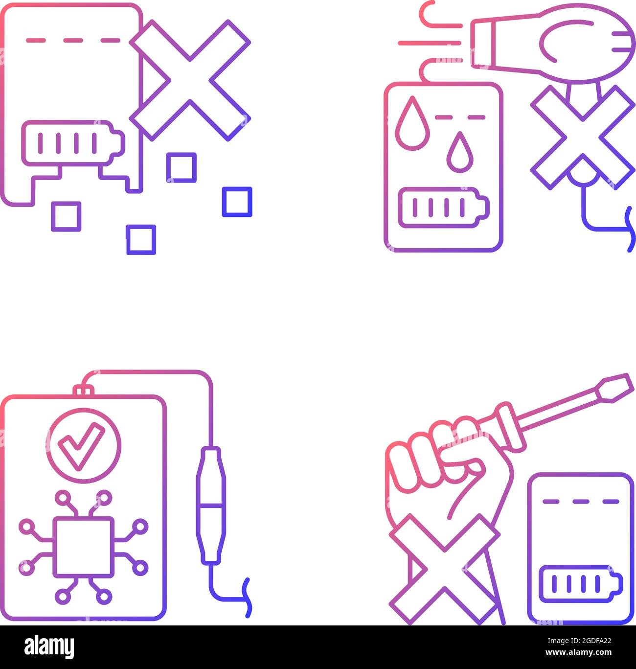 Extending power bank life gradient linear vector manual label icons set Stock Vector
