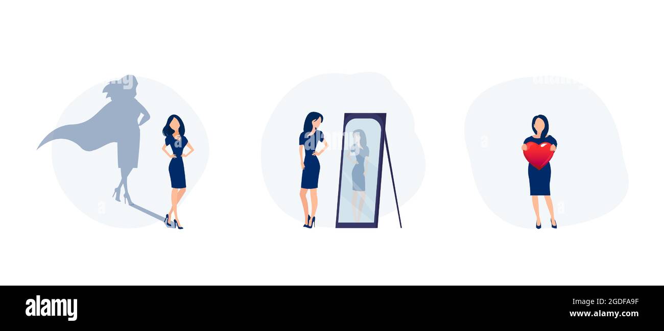 Self-image and esteem concept. Vector of a confident strong woman with ...