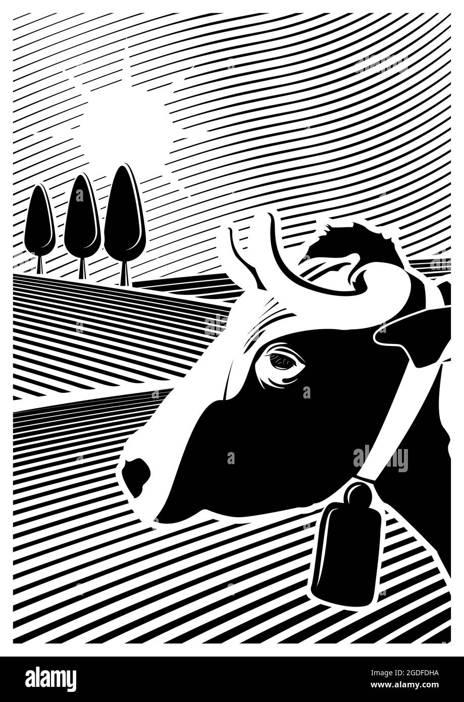 cow in the field Stock Vector