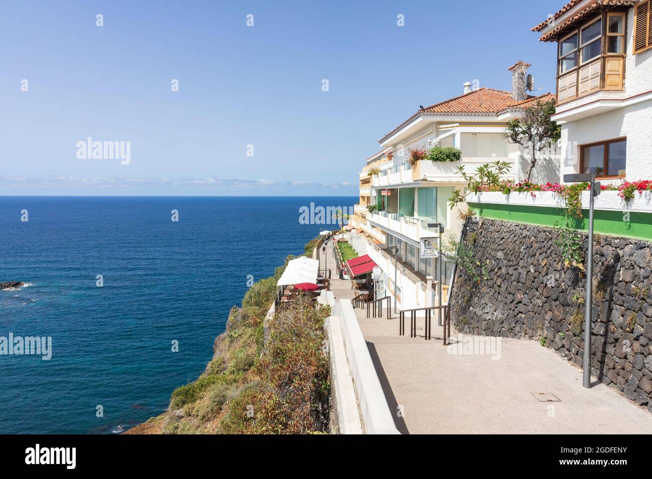 PUERTO DE LA CRUZ, SPAIN - JULY 02, 2021: Promenade on a hill overlooking the ocean. Tenerife, Canary Islands. Stock Photo