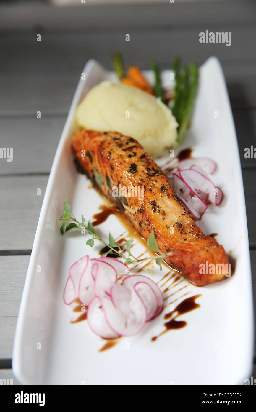 Grilled baked Salmon steak Stock Photo - Alamy