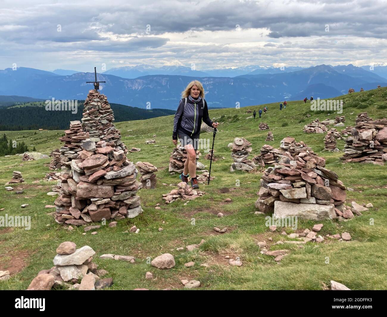 stone cairns at the moutain of Schöneck,South Tyrol Stock Photo