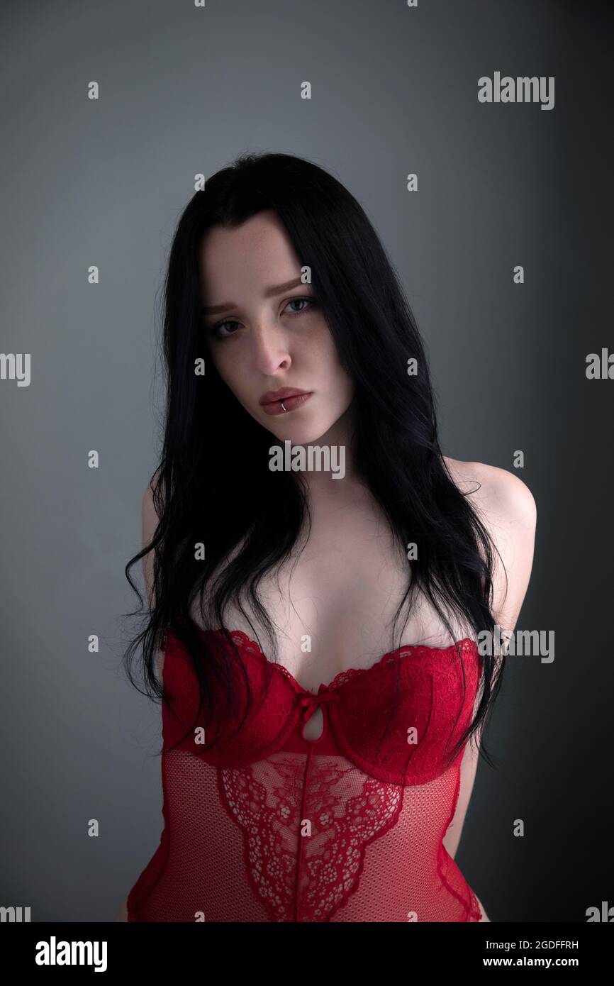 Model wearing red corset Stock Photo