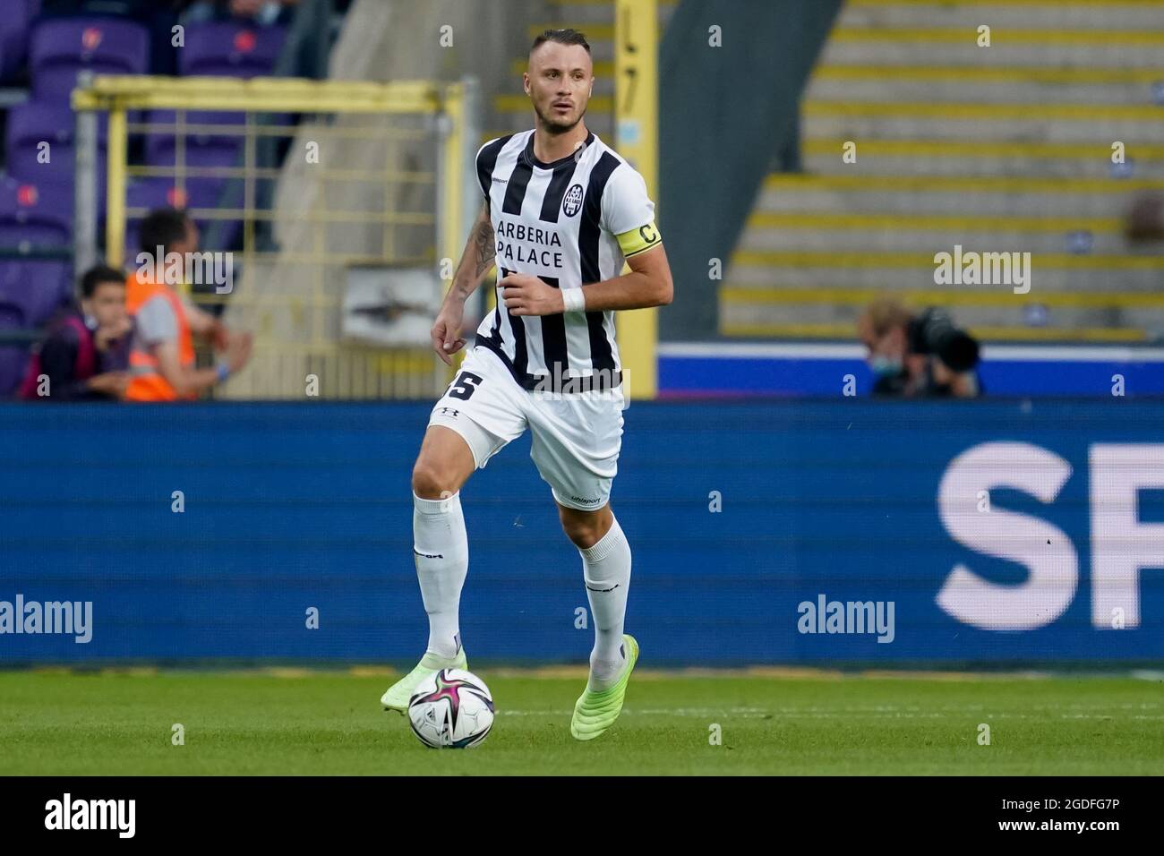 Brussels, Belgium. 12th Aug, 2021. BRUSSELS, BELGIUM - AUGUST 12:  Aleksandar Ignjatovic of KF Laci during the UEFA Europa Conference League  Qualification match between RSC Anderlecht and KF Laci at Lotto Park