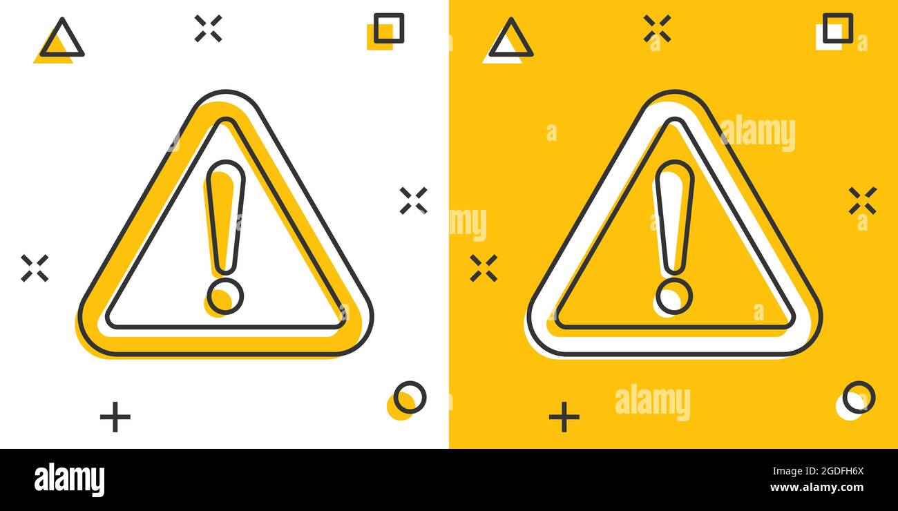 Vector cartoon danger icon in comic style. Attention caution sign ...