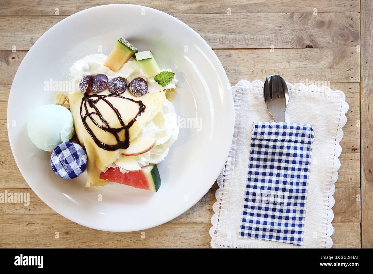 crape cake with fruit and ice cream Stock Photo - Alamy