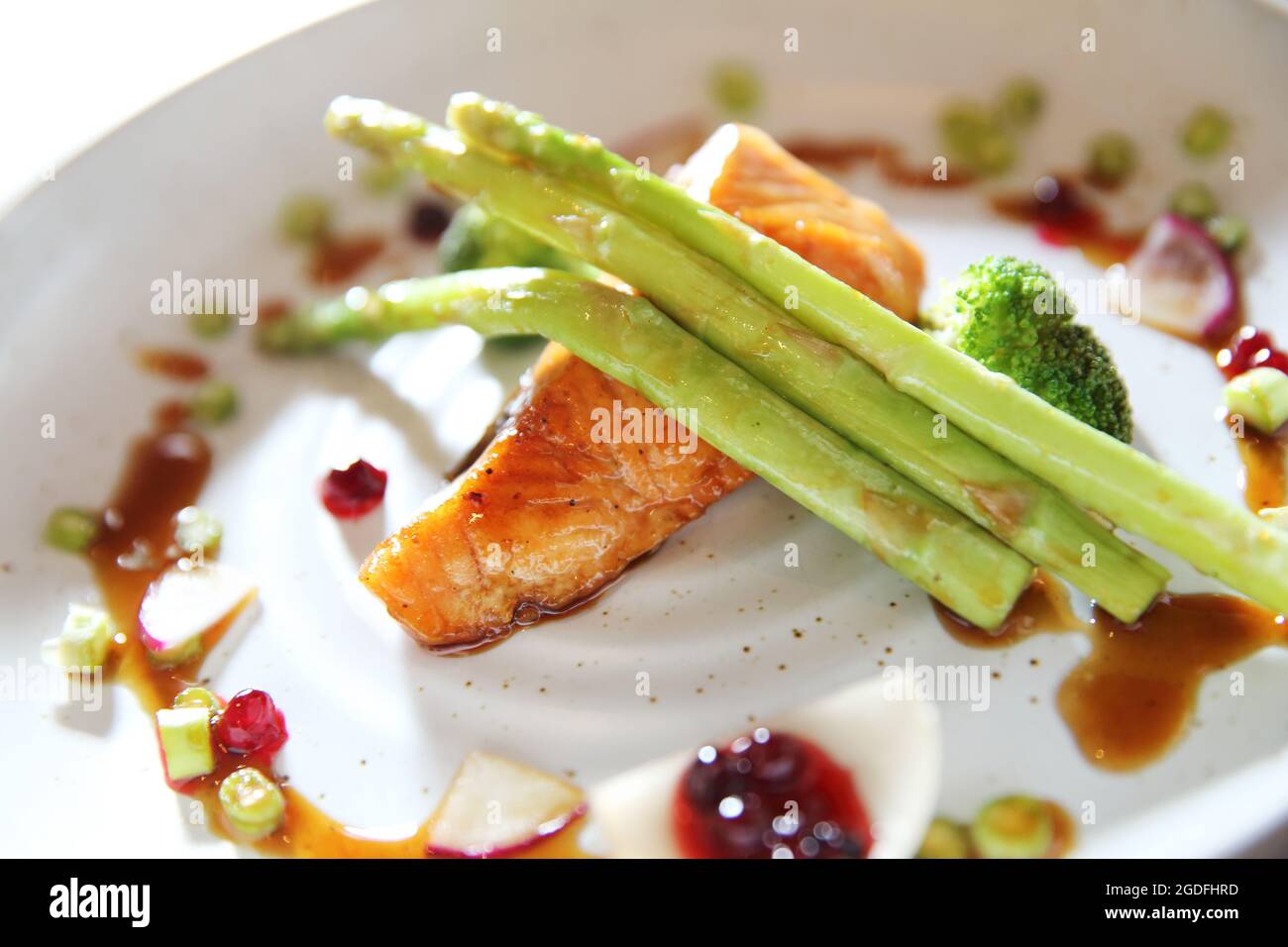 Grilled Salmon steak on wood background Stock Photo - Alamy