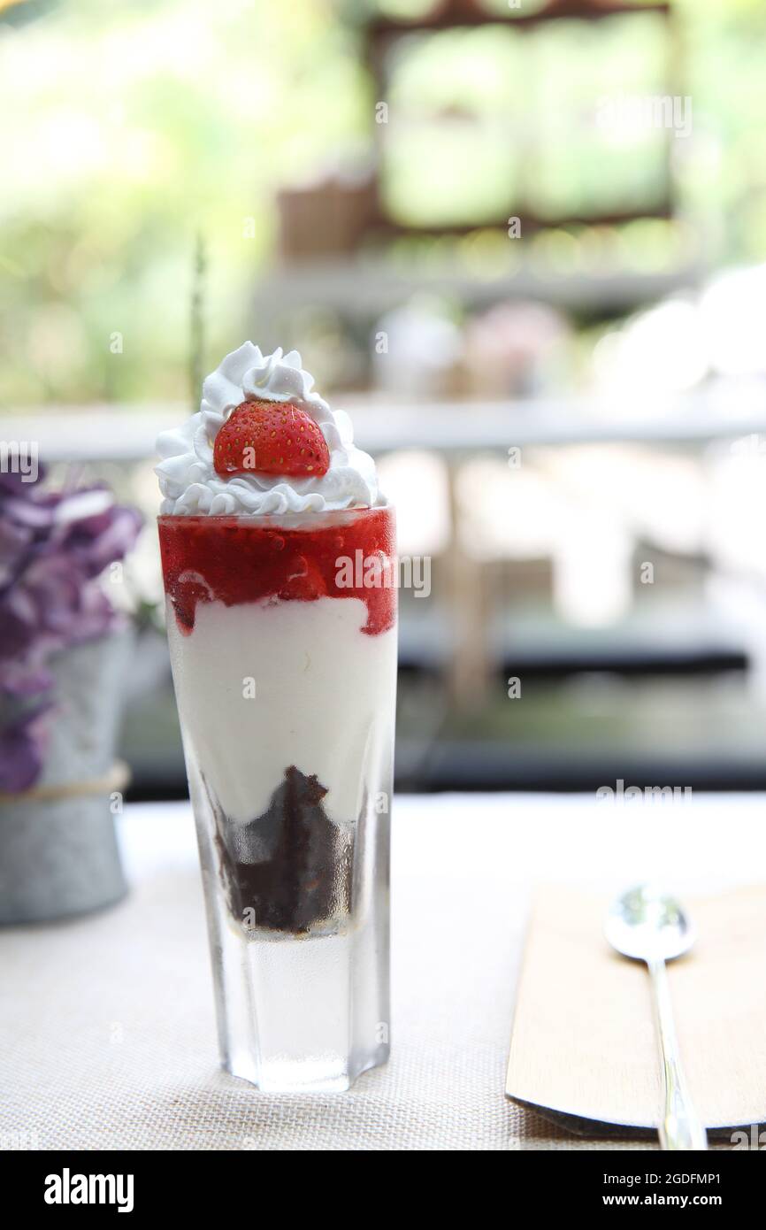 Strawberry Parfait yogurt fruit in glass Stock Photo