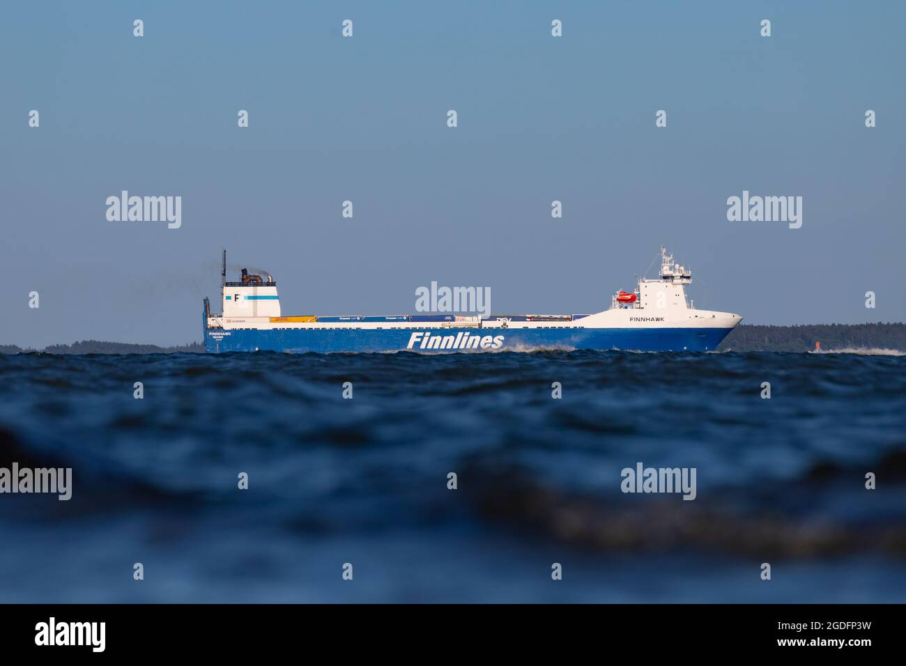 Roro-vessel Finnhawk outbound from Vuosaari Harbour on July 11, 2021. Stock Photo