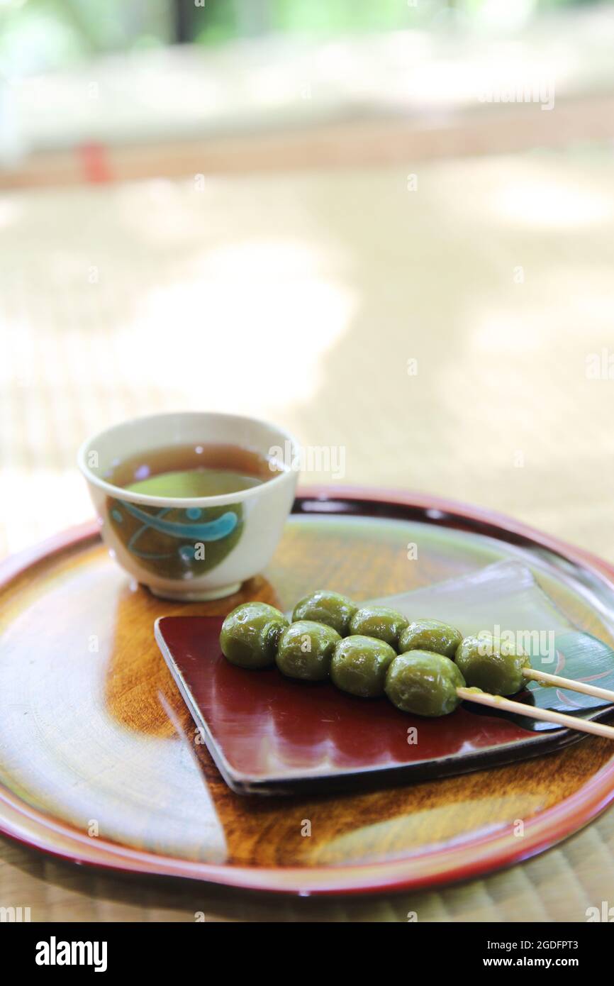 Japanese dessert matcha dango Stock Photo