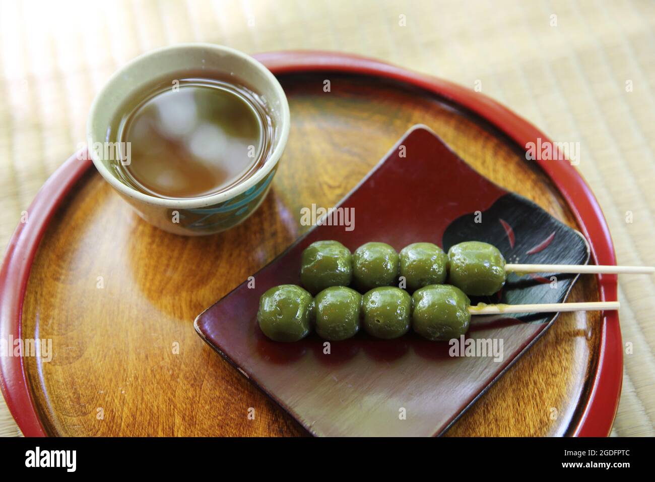 Japanese dessert matcha dango Stock Photo