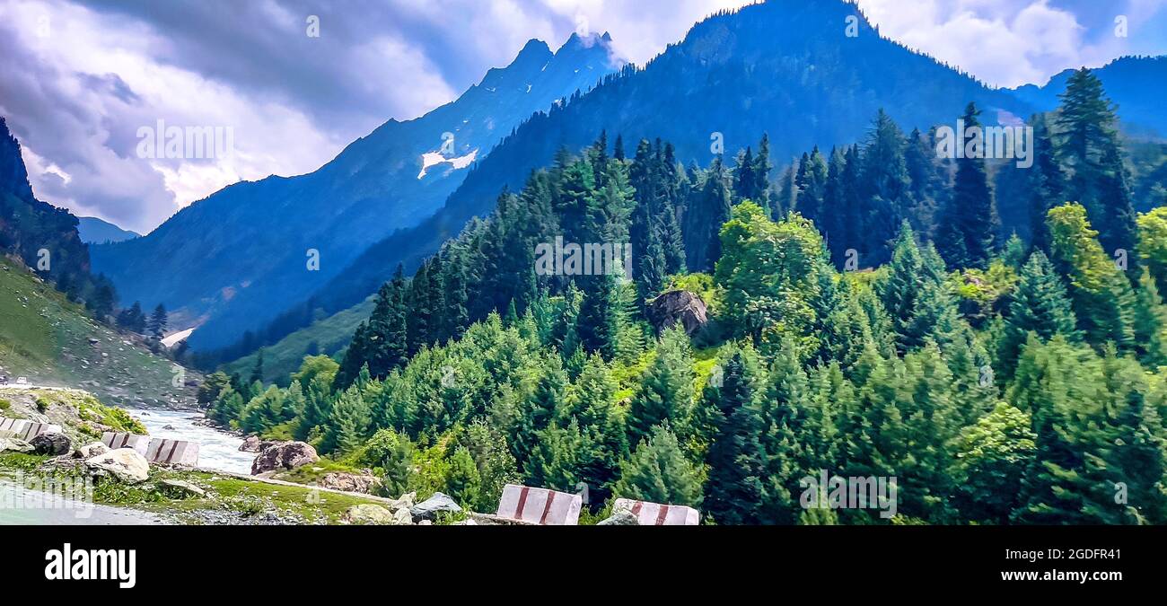 Beautiful mountain & cloudy sky view of Jammu and Kashmir state, India Stock Photo