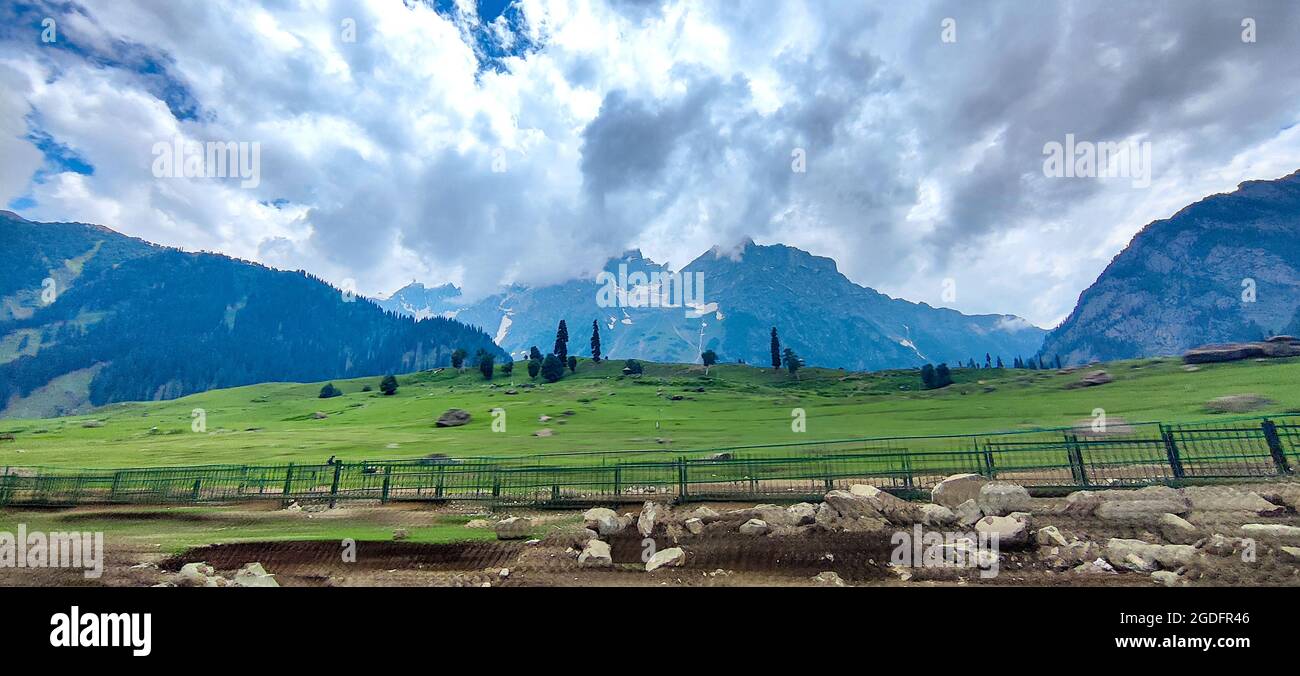 Beautiful mountain & cloudy sky view of Jammu and Kashmir state, India Stock Photo