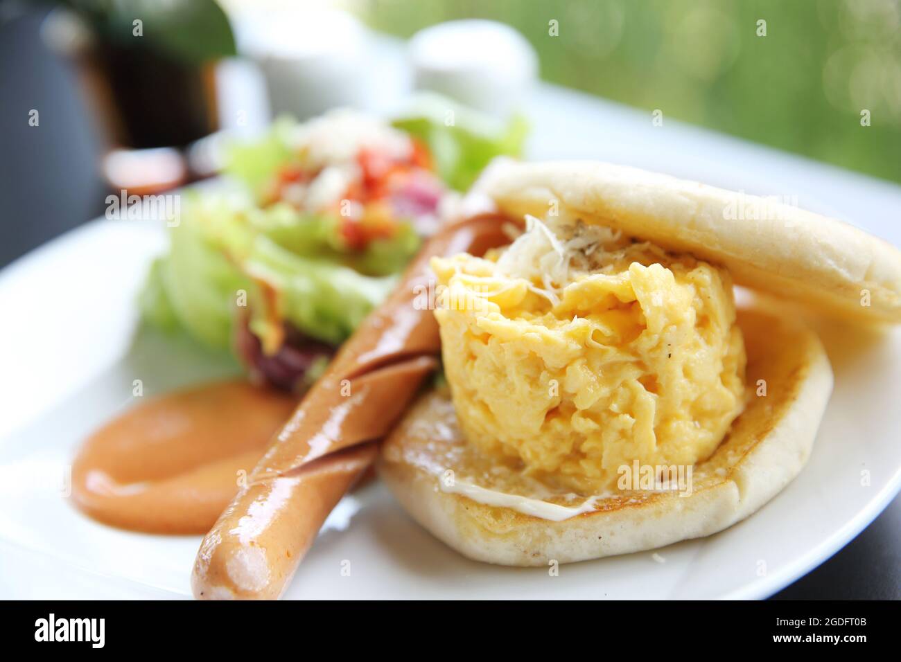 scrambled egg with sausage Stock Photo - Alamy