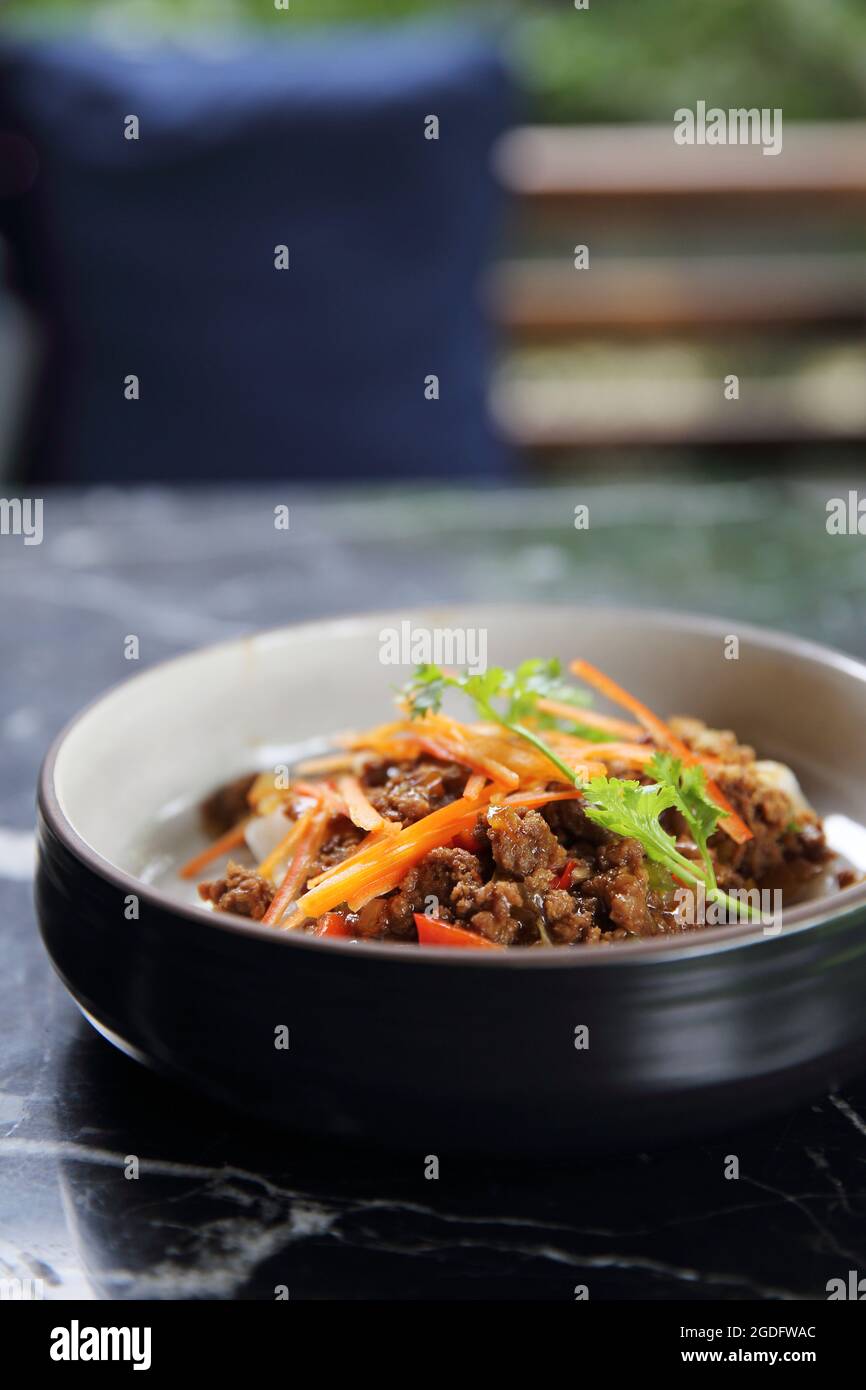 Fried noodle with minced beef , Chinese food Stock Photo