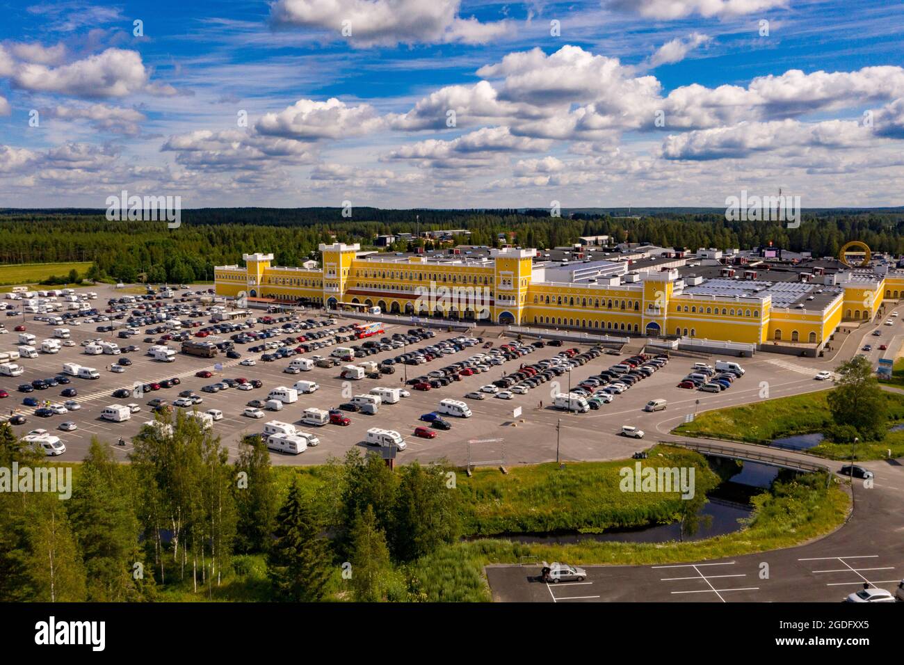 TUURI, FINLAND - Jul 08, 2021: Aerial drone view of the Keskisen kylakauppa  shopping mall and hotel in Tuuri, Finland Stock Photo - Alamy