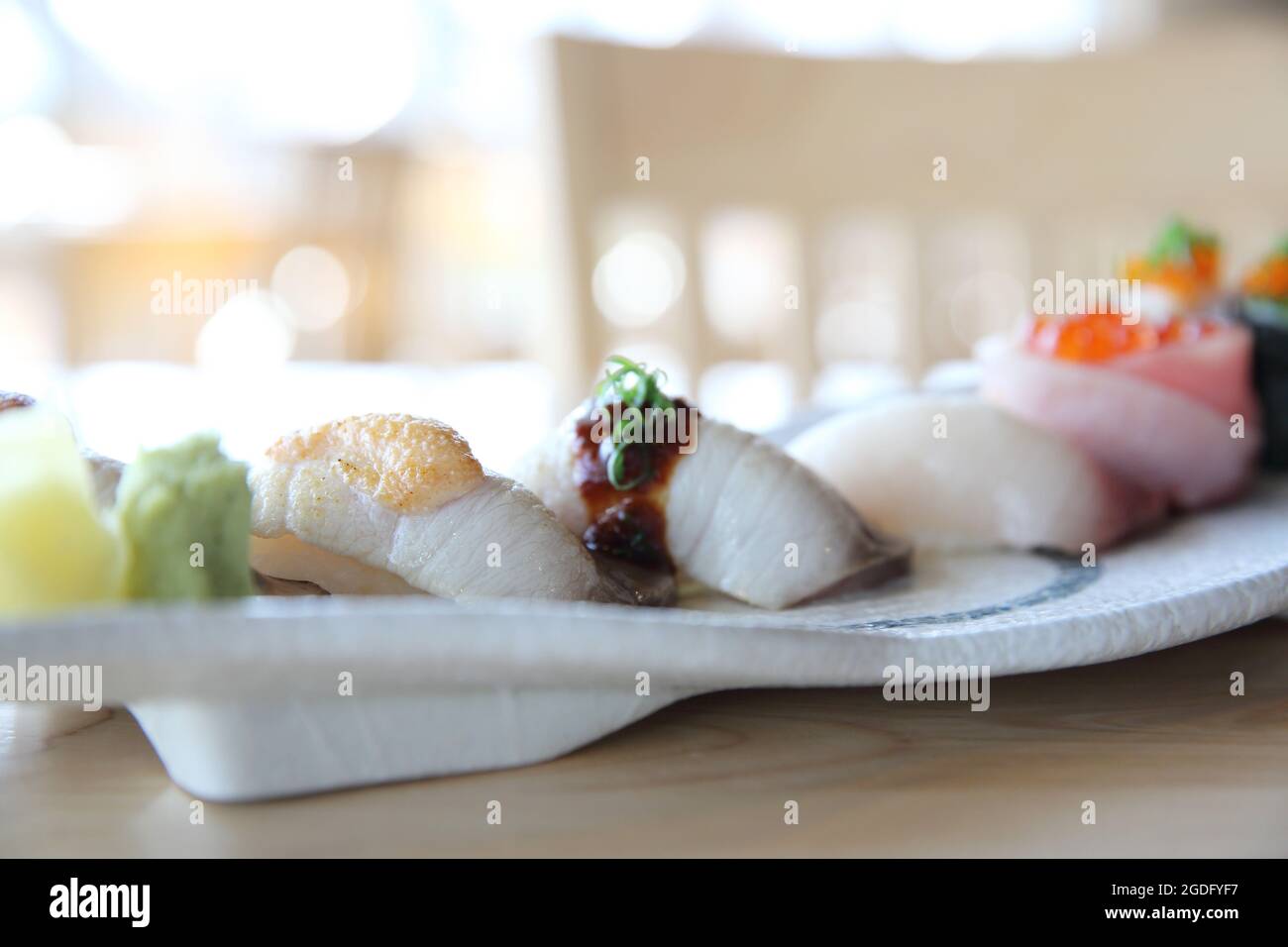 Japanese amberjack sushi , Hamachi sushi , Japanese food Stock Photo