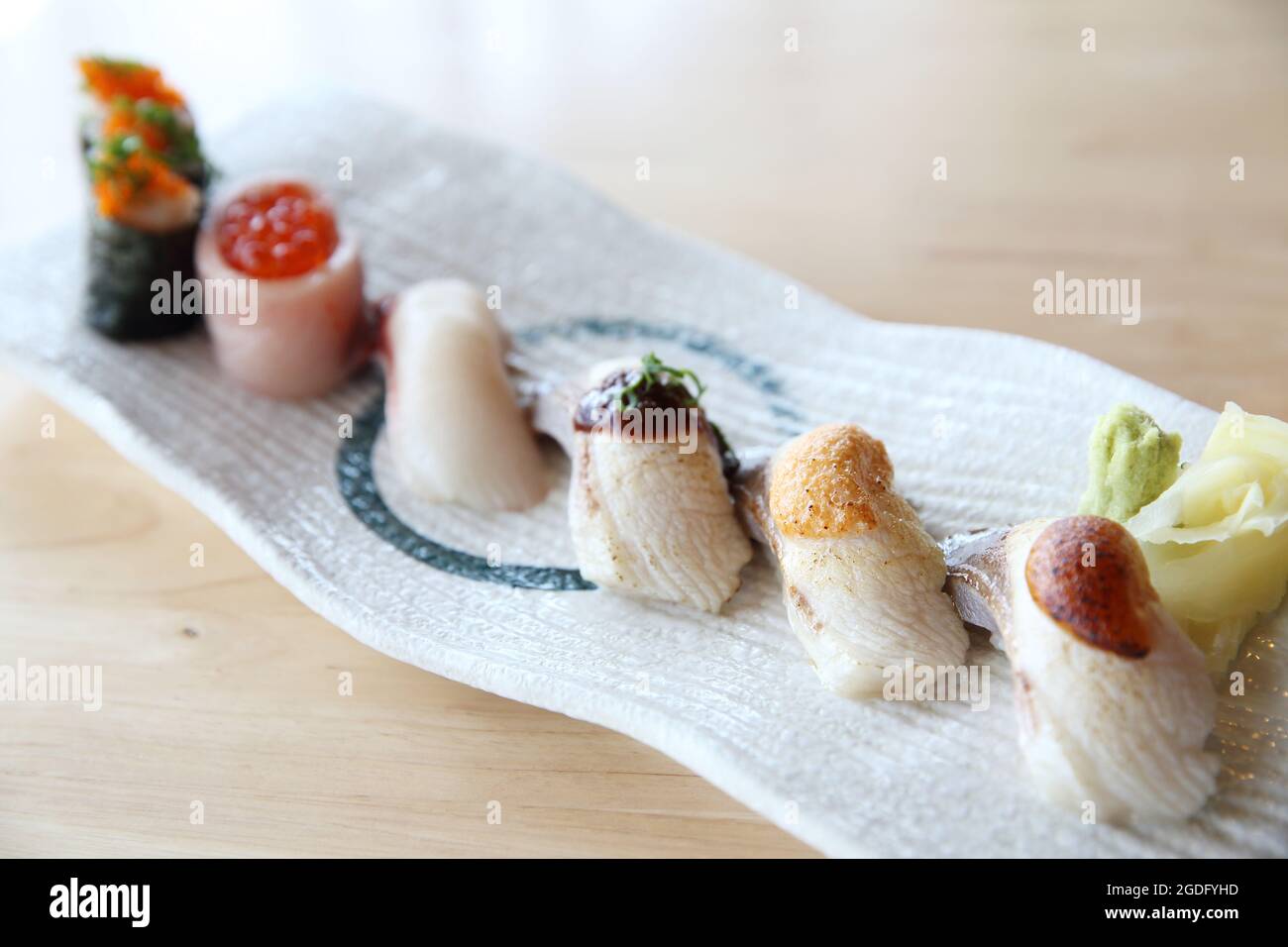 Japanese amberjack sushi , Hamachi sushi , Japanese food Stock Photo