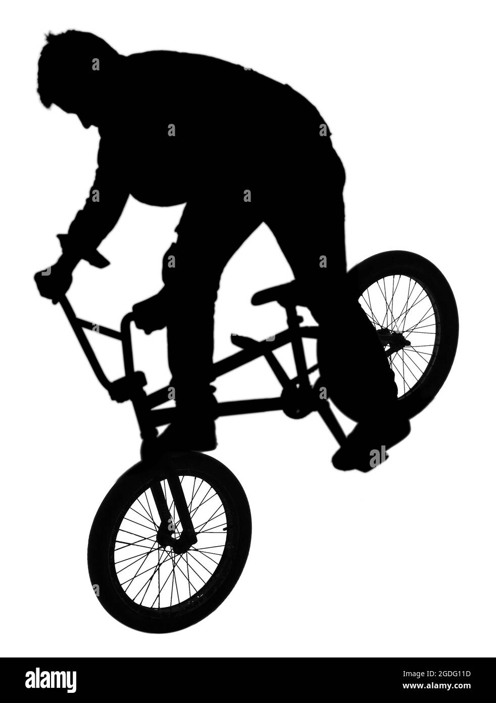 Young boy on BMX bike isolated on white Stock Photo Alamy