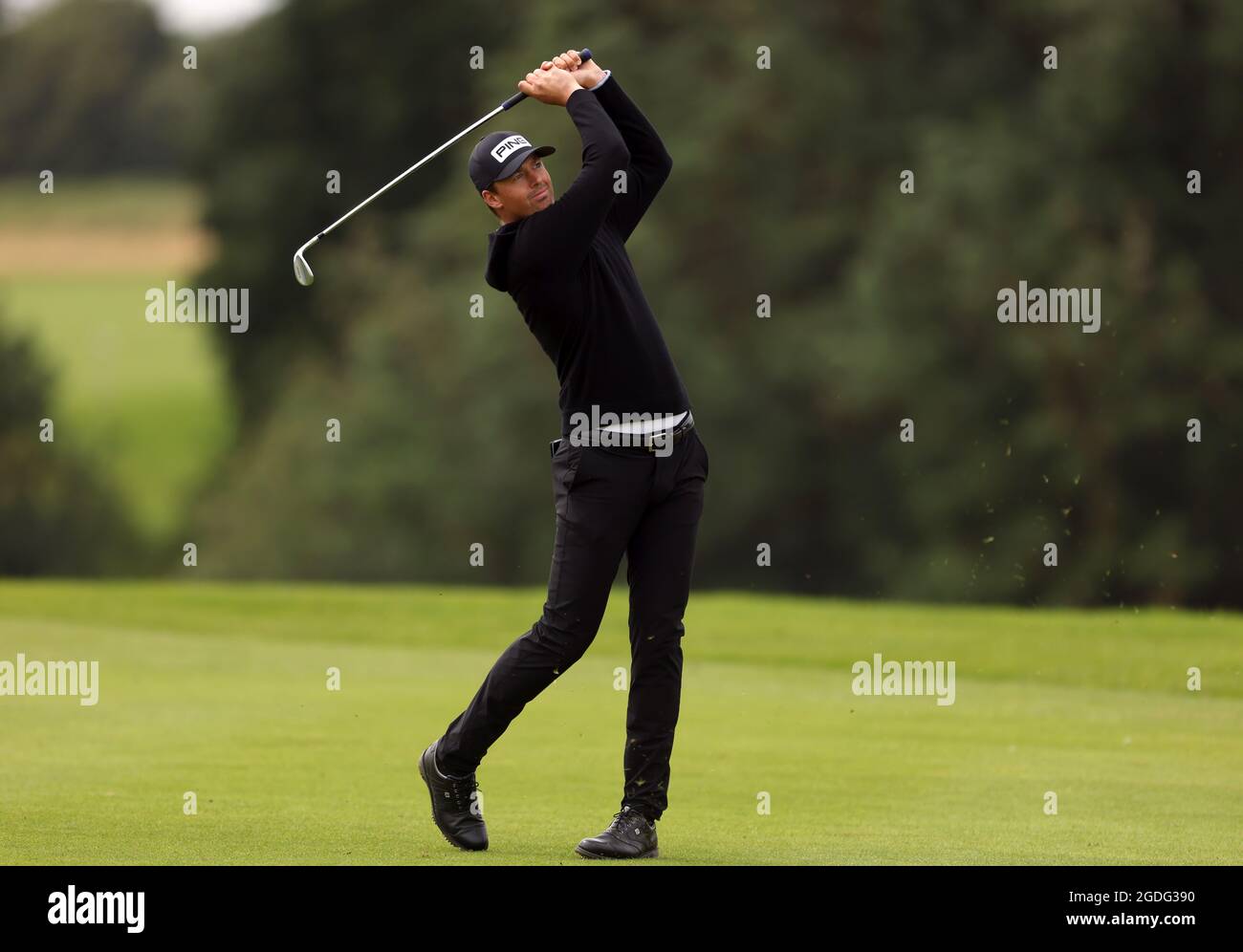 Victor Perez plays down the 9th during day two of the Cazoo Classic at