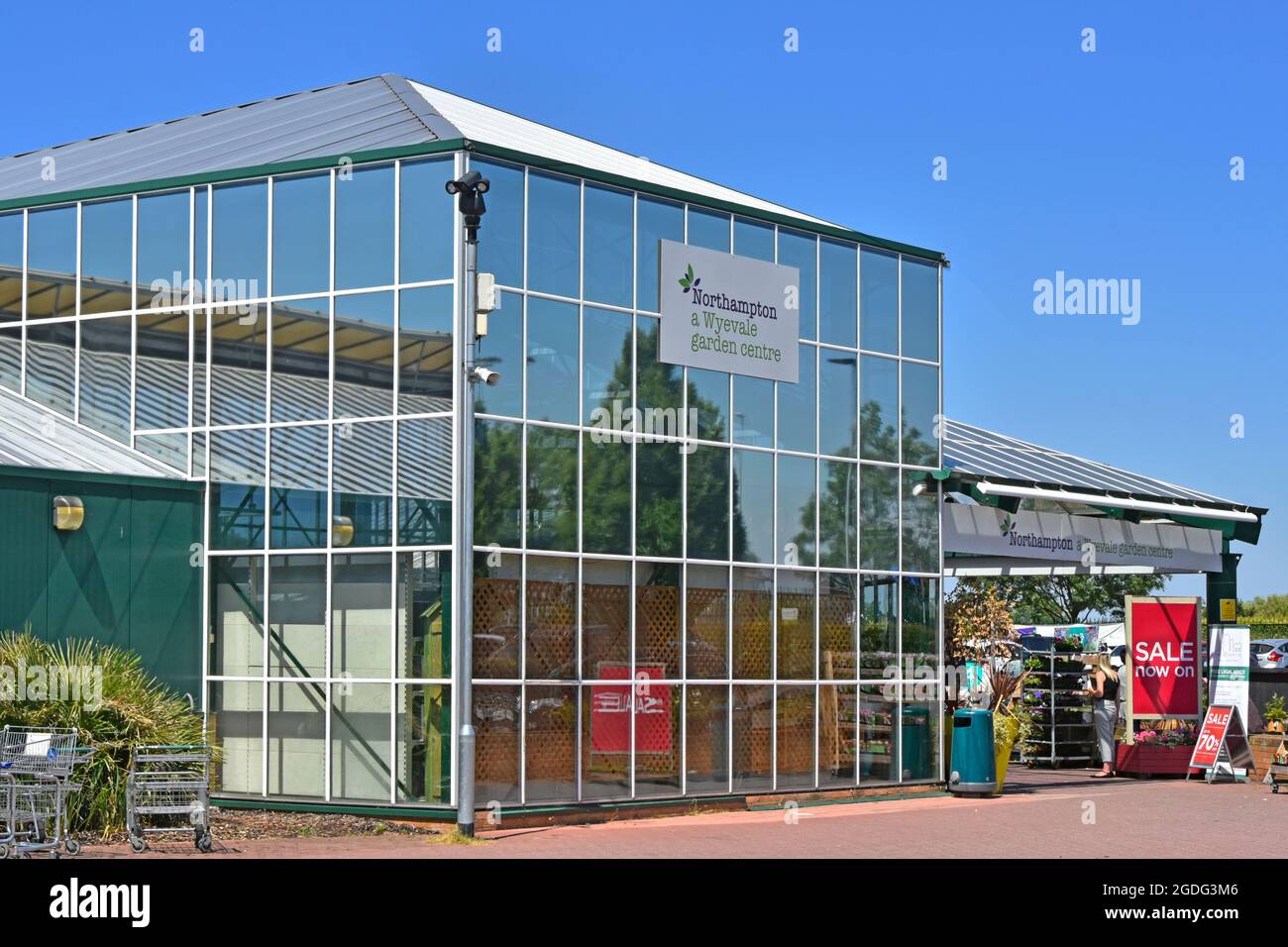 Glass cladding façade of building structure part of large Wyevale