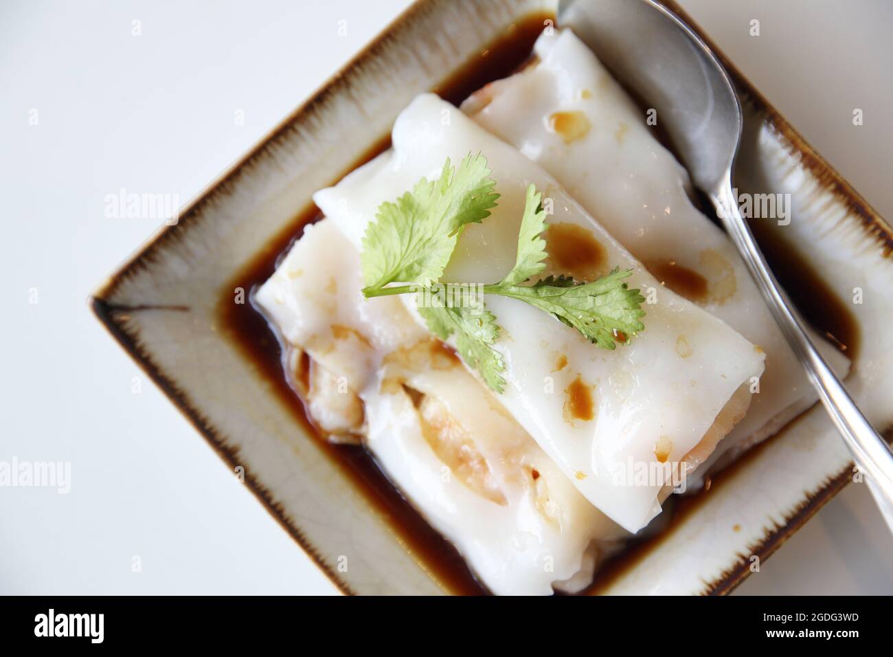 Chinese shrimp spring rolls isolated in white background Stock Photo